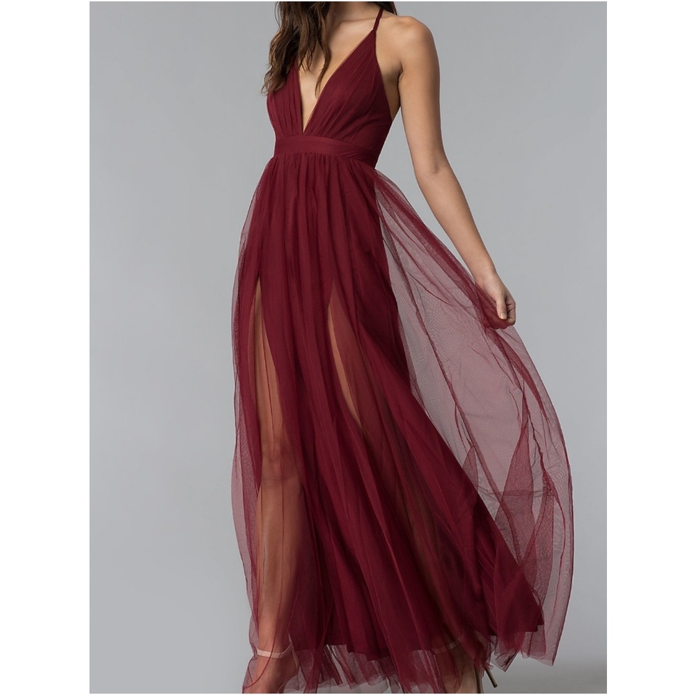 Promgirl Long prom dress with v-neck